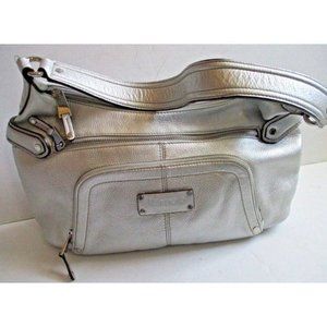Tignanello Silver Pebbled Oversized Hobo Buttery Soft Leather Shoulder Bag